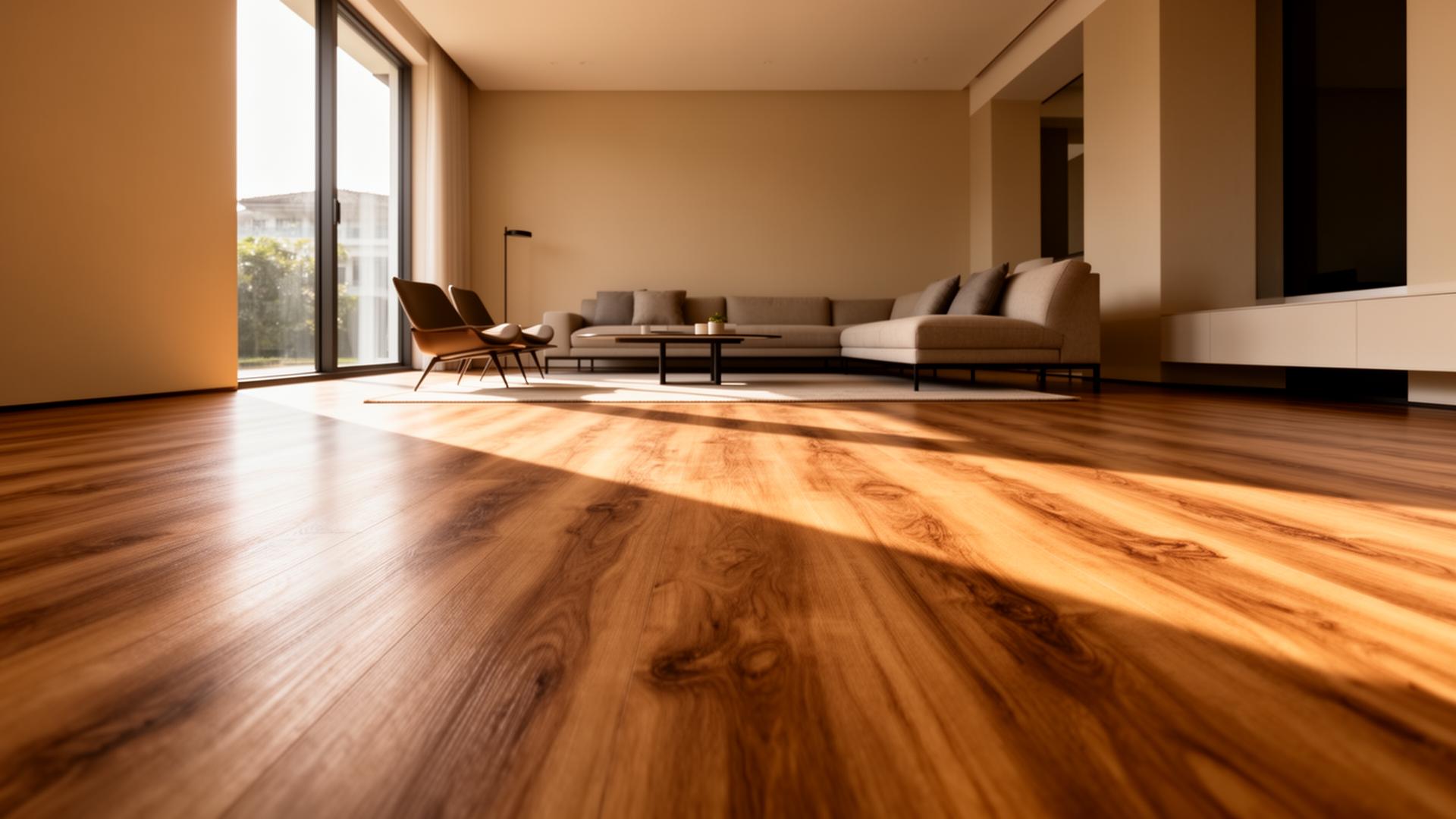 Premium wood-look vinyl flooring installed in a modern Singapore living room